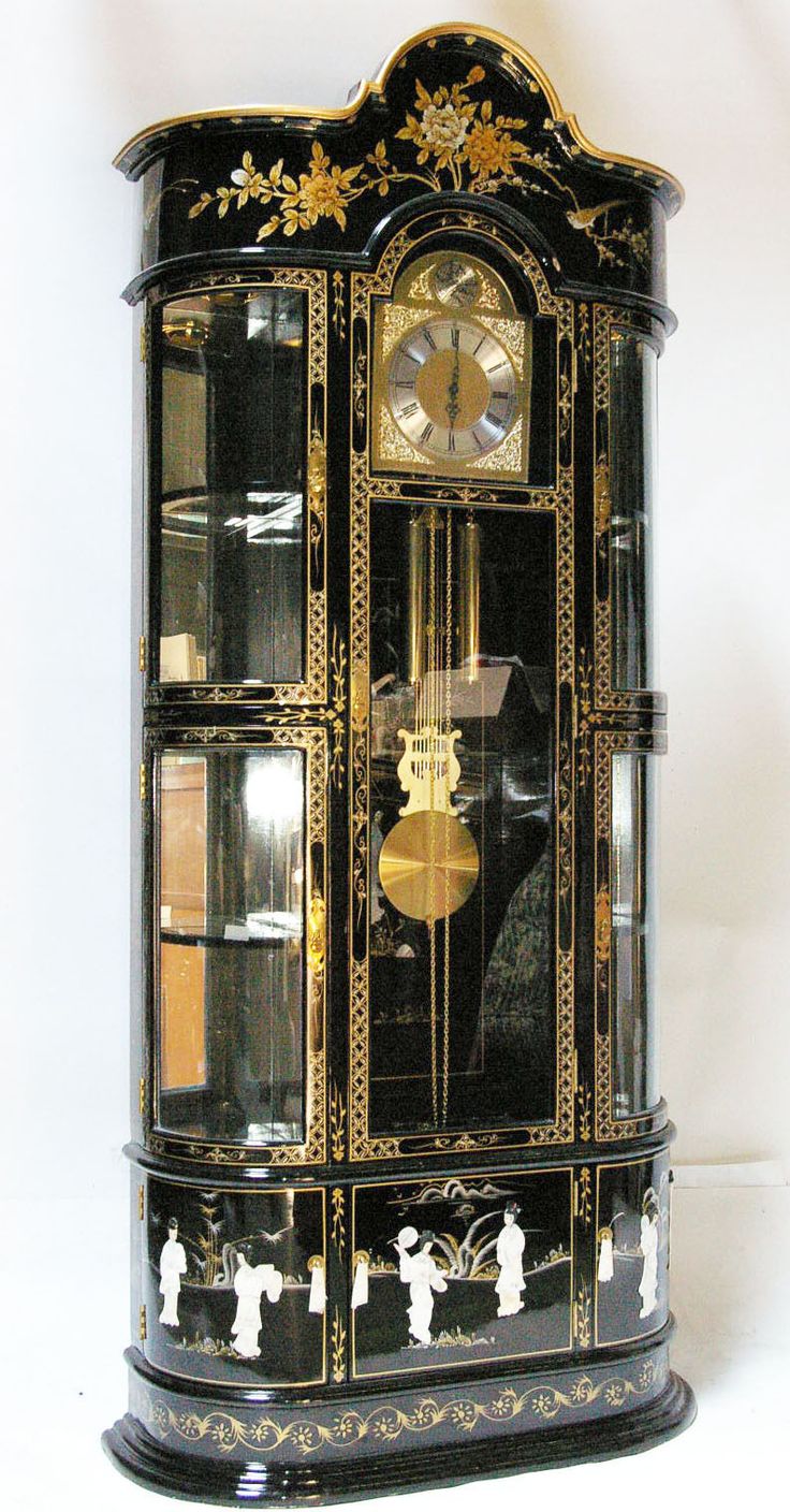 Oriental Furniture Grandfather Clock Cabinet Black Lacquer Mother of Pearl | eBa...