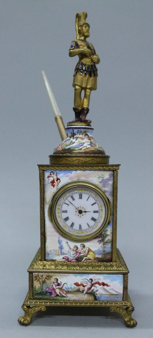 Viennese Enamel Miniature Clock Inkwell