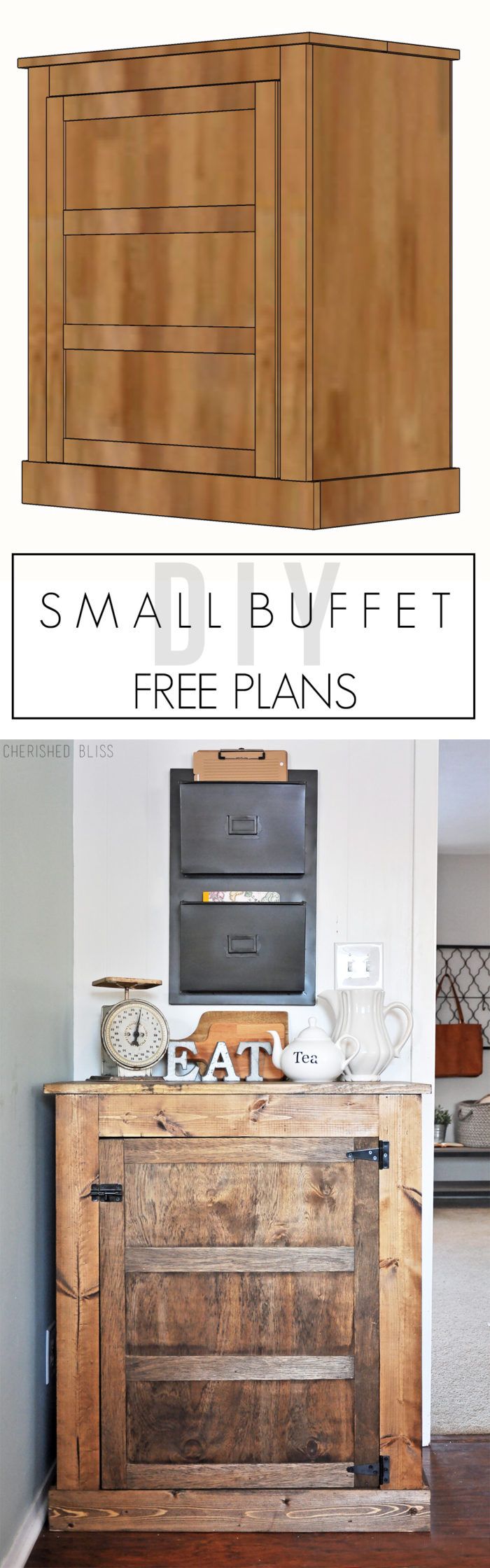Build this DIY Farmhouse Buffet with these easy to follow free plans. This buffe...