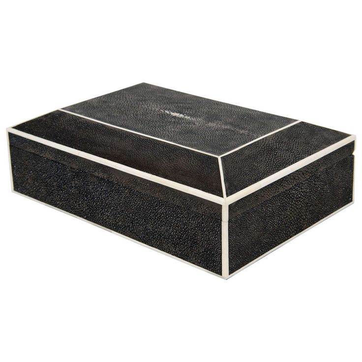 Black Shagreen Box with White Bone Trim, Wood Interior HEIGHT:	4 in. (10 cm) WID...