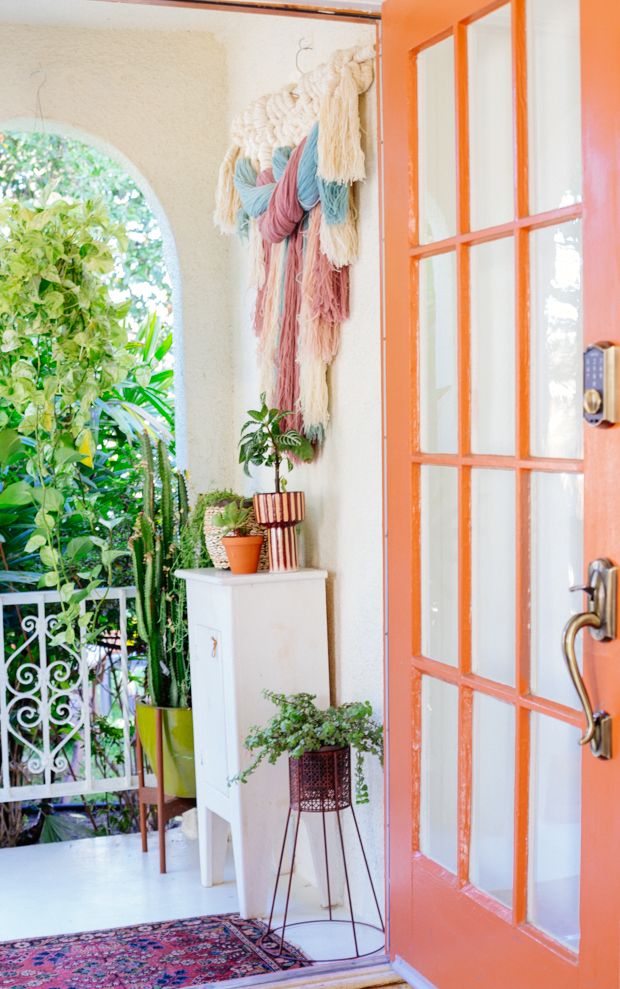 Colorful door with plants for entryway