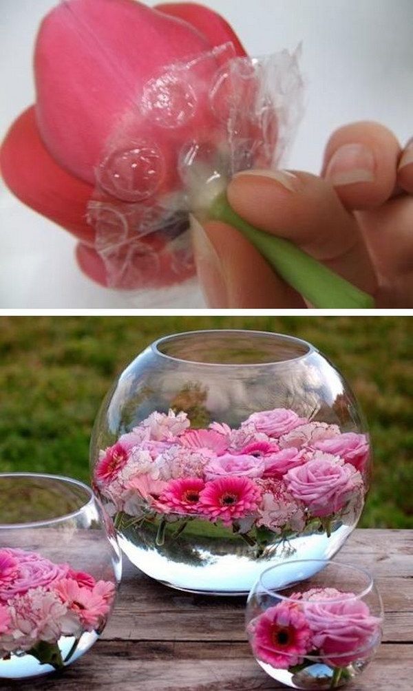 DIY Floating Floral Arrangement Using Bubble Wrap