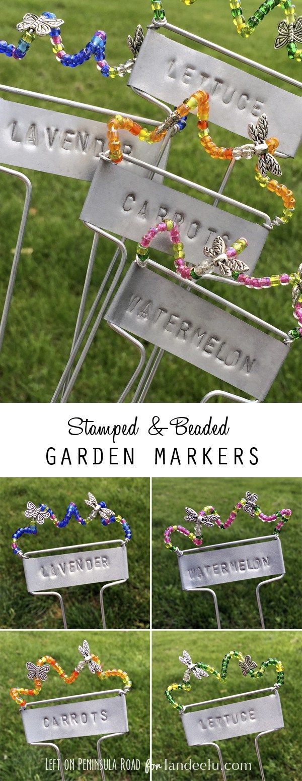 Stamped and Beaded Garden Markers collage from Left on Peninsula Road