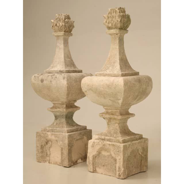 Pair of early 19th century hand-cut stone finials. Originally decorated a fence,...