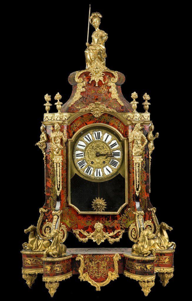 Lot:19th C. French Palatial Boulle Mantle Clock, Lot Number:398, Starting Bid:$3...