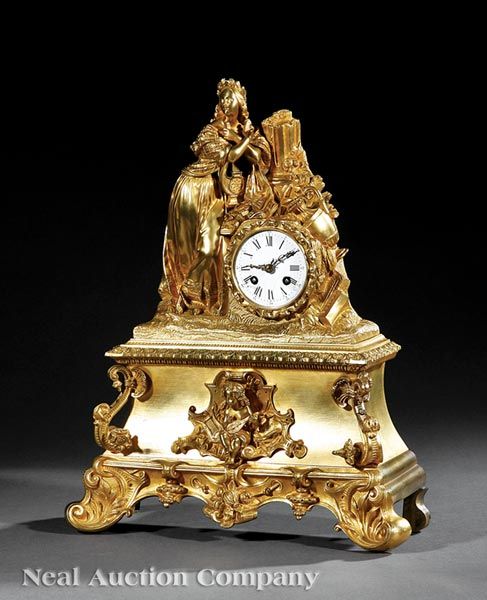 Napoleon III Gilt Bronze Figural Mantel Clock, c. 1870, the 