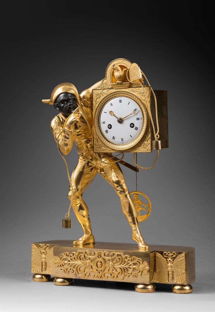 Rare Gilt Bronze Empire Mantel Clock “Harlequin,
