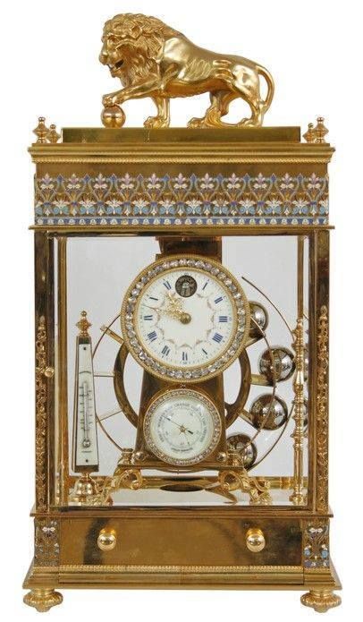 Antieke French Mantle: Enameled rolling ball French mantle clock