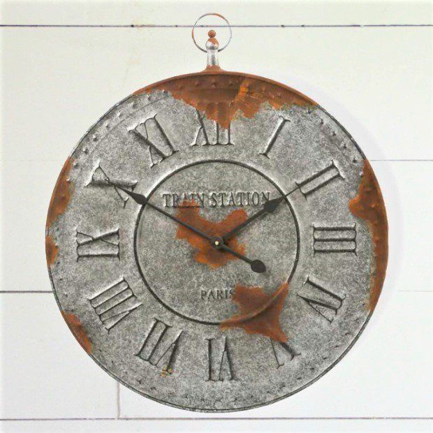 Aged Paris Inspired Train Station Wall Clock