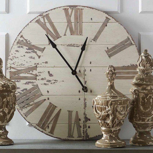Antiqued White Wood Wall Clock