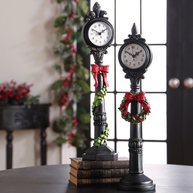 Christmas Clock Lamp Posts, Set of 2
