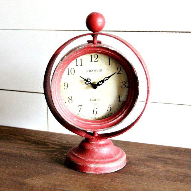 Distressed Table Clock - Red