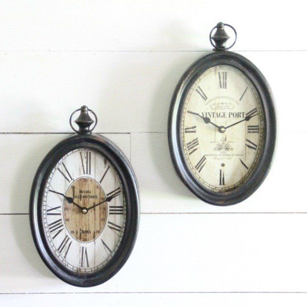 Rustic Oval Antique Reproduction Style Wall Clocks, Set of 2