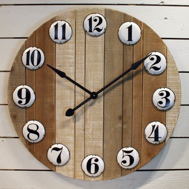Wood Wall Clock With Enamelware Numbers