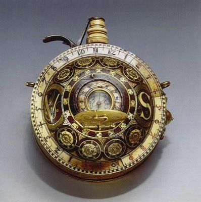 16th Century Gun Powder Flask-Sundial Compass Watch.