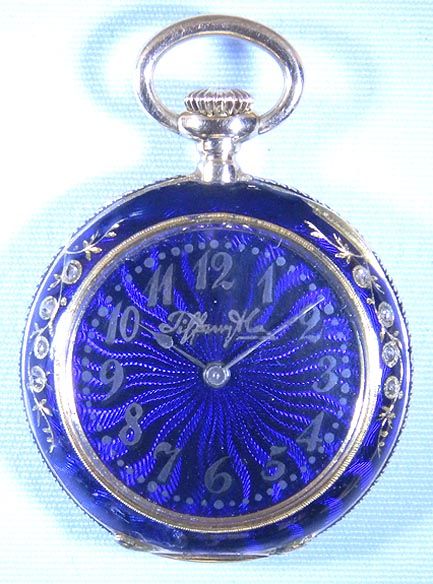 *TIFFANY ~ 18K gold, diamond and enamel ladies antique pendant watch, circa 1890