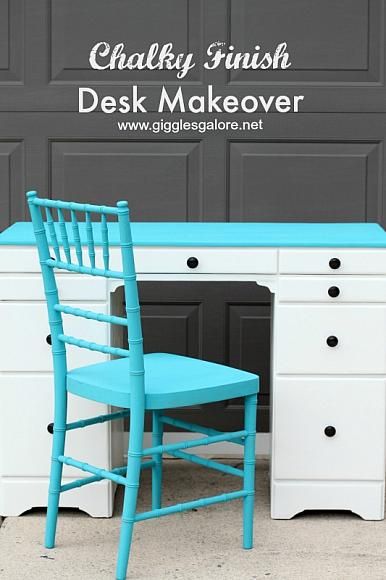 Blue and White Chalky Finish Desk Makeover