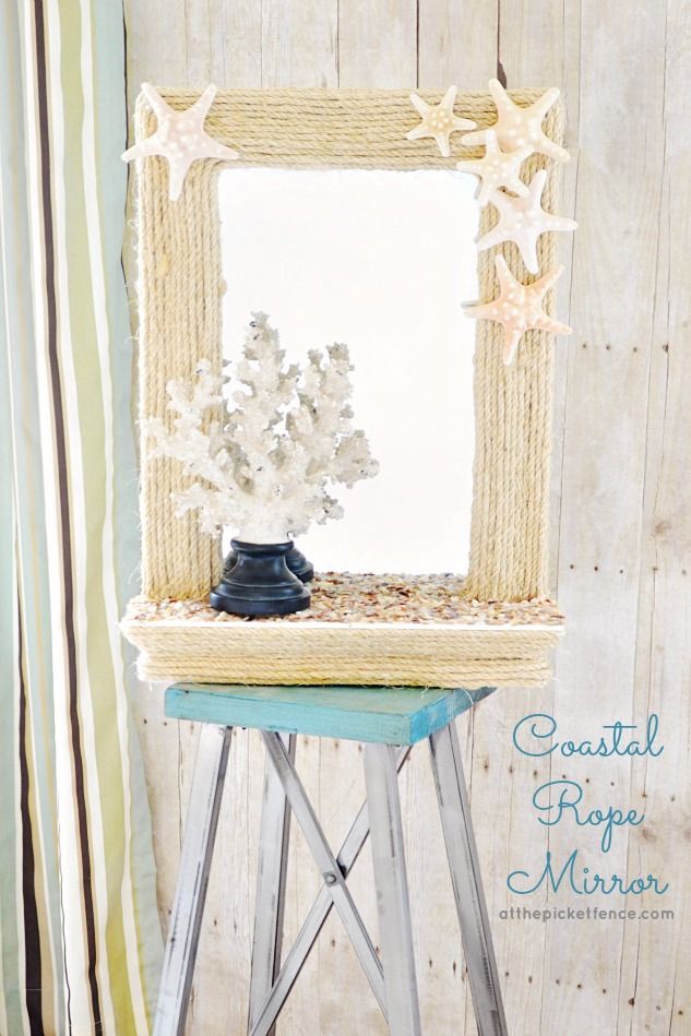 DIY Coastal Rope Mirror Makeover from www.atthepicketfe...
