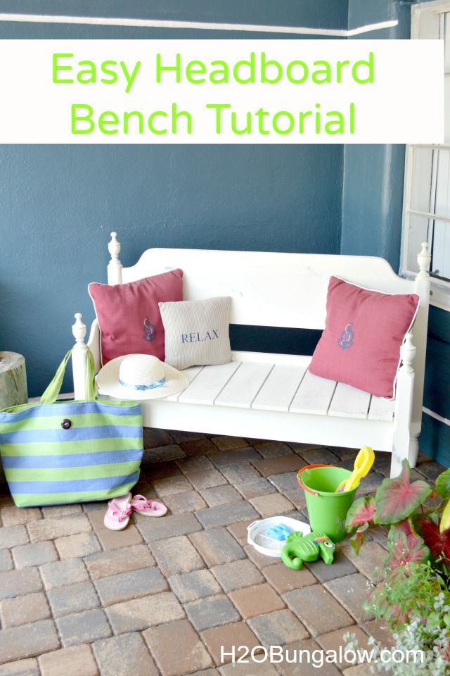 Make a one of a kind headboard bench from a thrifted wood headboard and footboar...