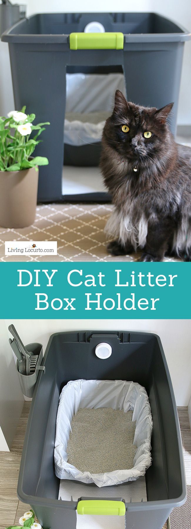 A DIY Cat Litter Box Holder is a simple homemade way to hide a kitty litter box....