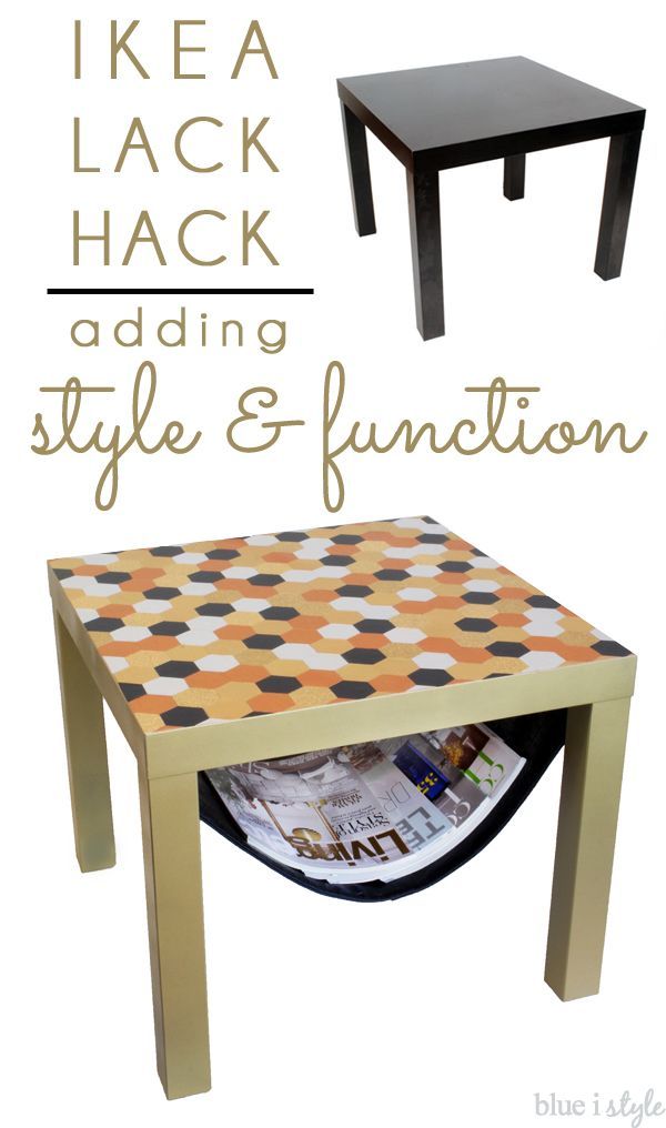 A simple IKEA LACK side table gets a glam new and a DIY magazine sling below the...