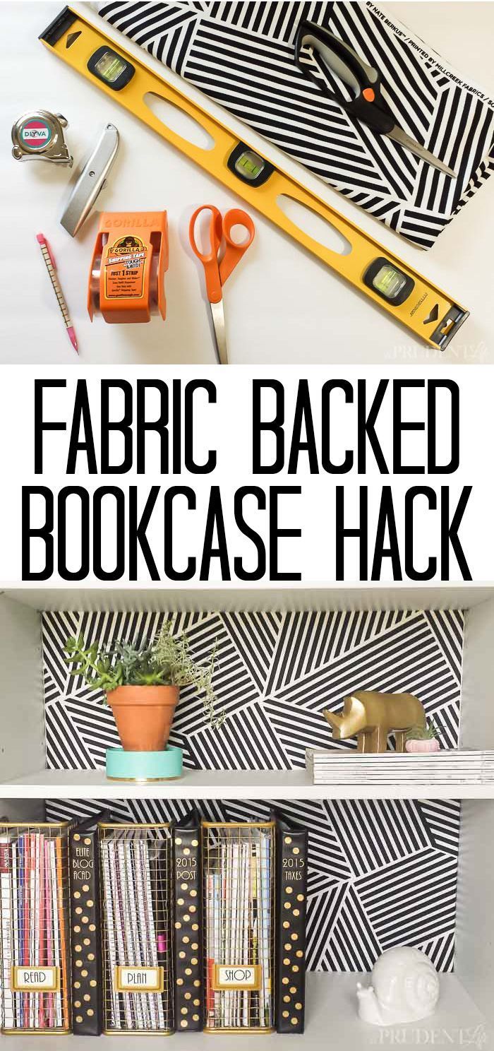 Adding fabric to our IKEA bookcases gave them a custom look. I wish I had done i...