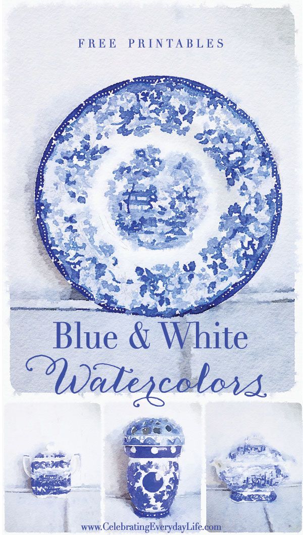 Free Printable Blue & White Watercolors - Set One