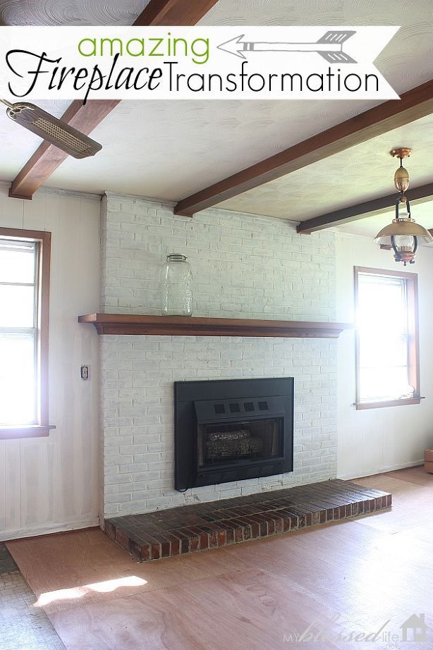 transform a brick fireplace with a white wash before after, concrete masonry, fi...