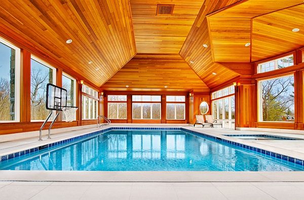 Indoor pool offers lovely views of the scenic landscape outside