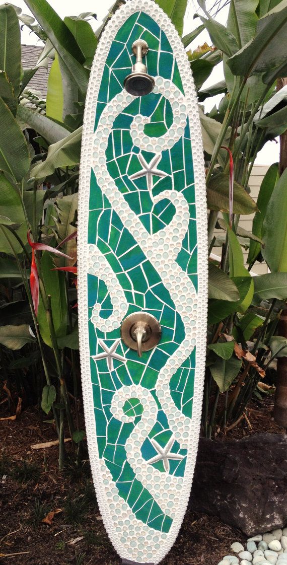 Longboard outdoor surfboard shower with glass by TropicalArtist.