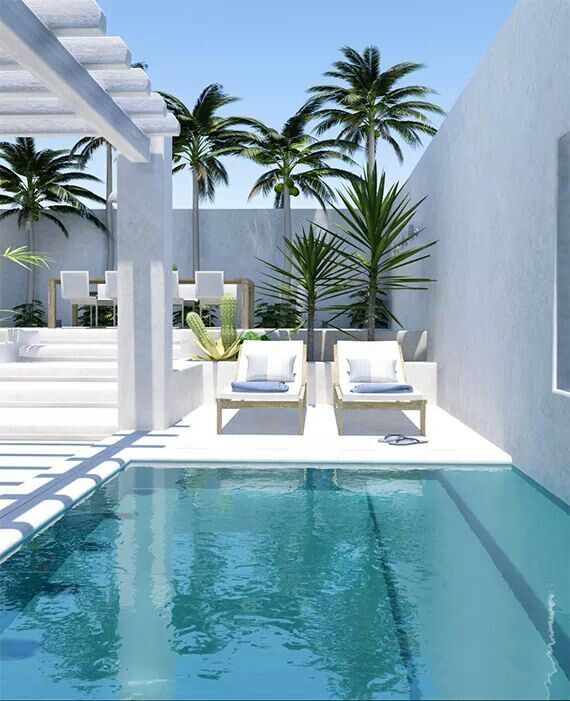 Love this beautiful white outside chillout zone with swimmingpool for my dream h...