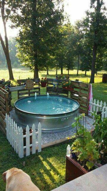 Pool, relaxing, garden oasis, soak, metal tub