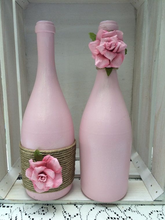 Pink wine bottles with Twine and pink ombré by TwinenWineCreations