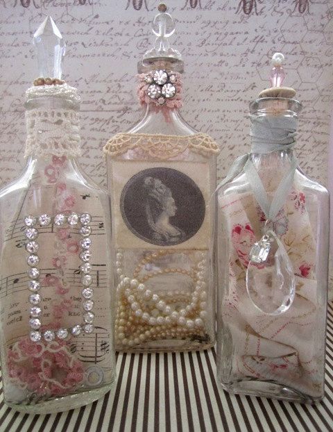 Shabby Chic Vintage Treasure Bottles Set of 3