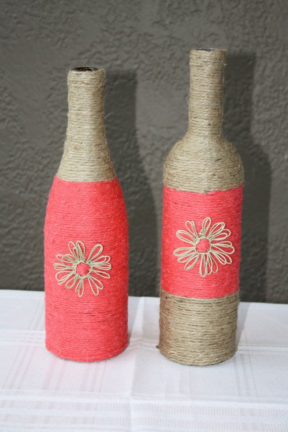 Set of 2 Custom Wrapped Wine Bottles Twine. by DragonflyDaisies