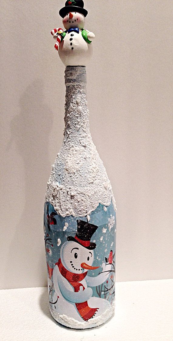 Upcycled Decoupaged Bottle, Christmas Decoration. on Etsy, $30.00