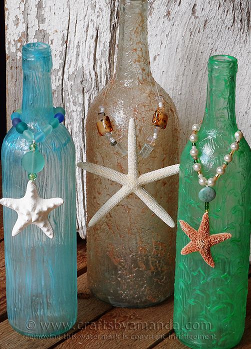 Wine Bottle Craft: Textured Beach Vase by @Amanda Formaro Crafts by Amanda
