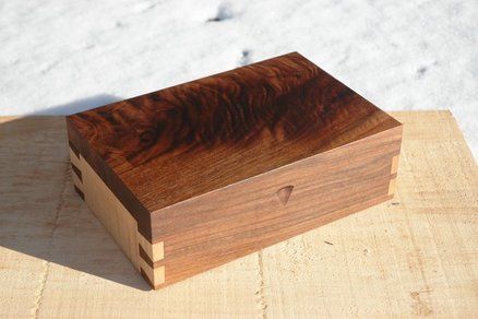 Figured Walnut and Tiger Maple Jewelry Box with hand cut dovetails