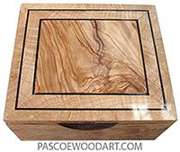 Handmade wood box - Keepsake box made of maple burl with Mediterranean olive cen...