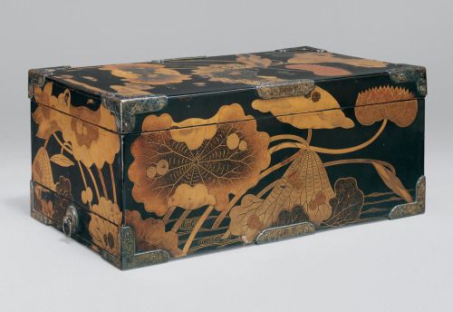 Sutra Box (Kyōbako) with Lotus Pond. E early 17th century, Japan. Lacquered woo...