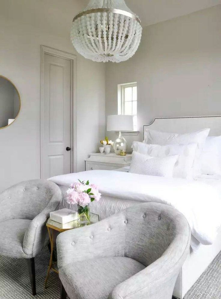 Gray and white master bedroom