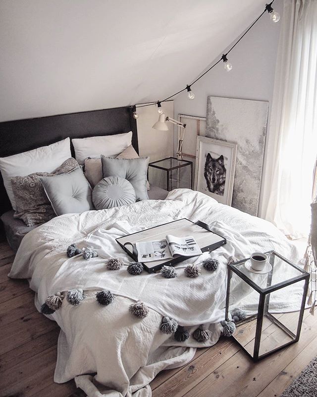 White and gray boho bedroom