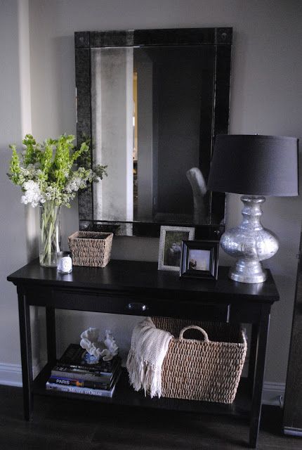 The HONEYBEE: Entryway Table Decor. $100 table from Target, Pottery Barn hardwar...
