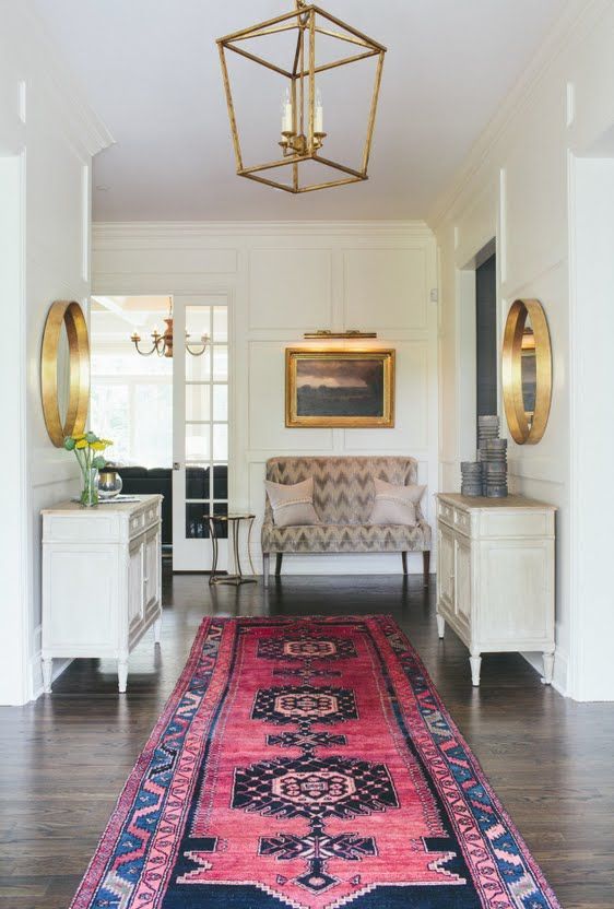 bold print rug in entryway