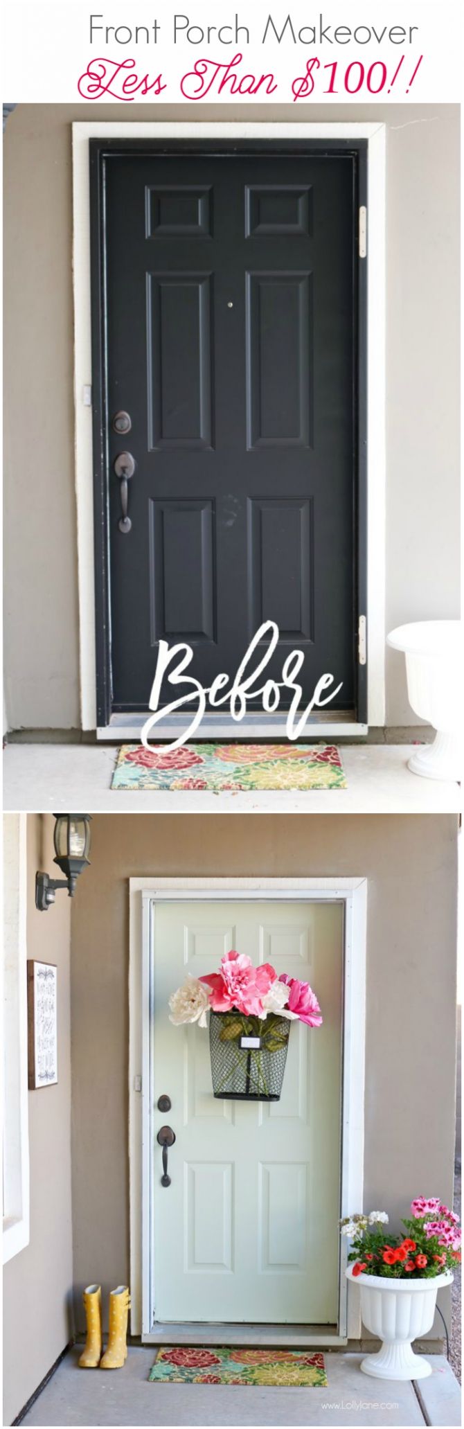 Easy Springy Porch Refresh... love this Door Makeover! Great front porch decor i...
