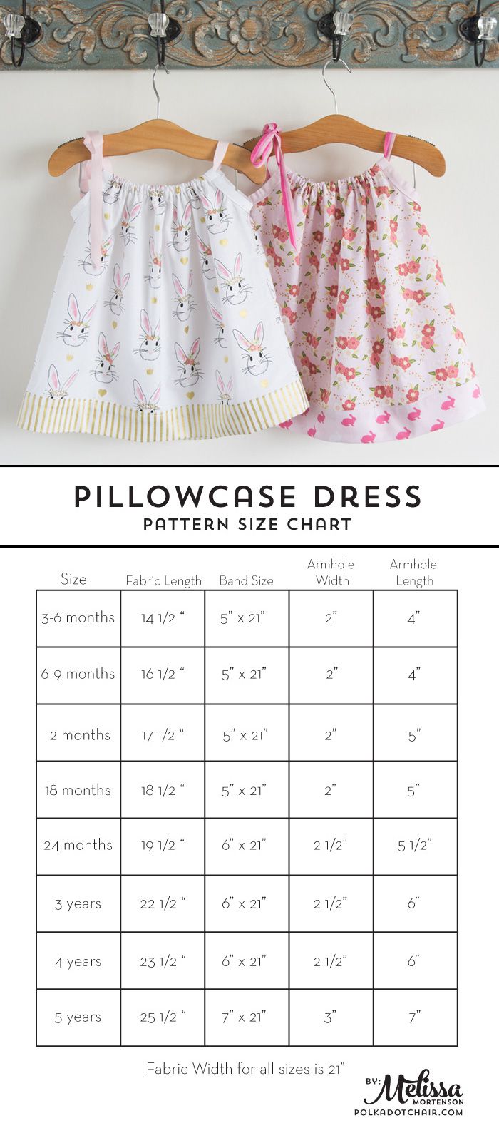 Pillowcase Dress Pattern and Size Chart