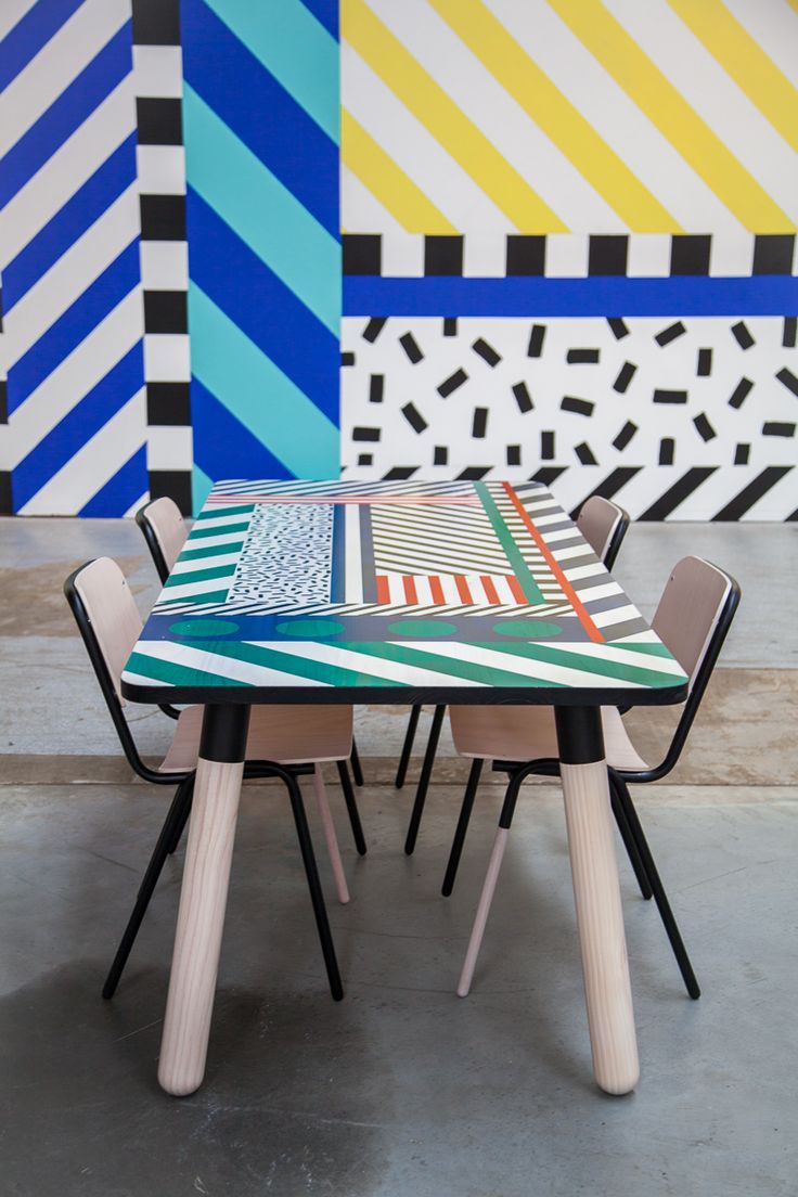 Camille Walala customised a PBS Table for Koskela as part of her exhibition. A s...