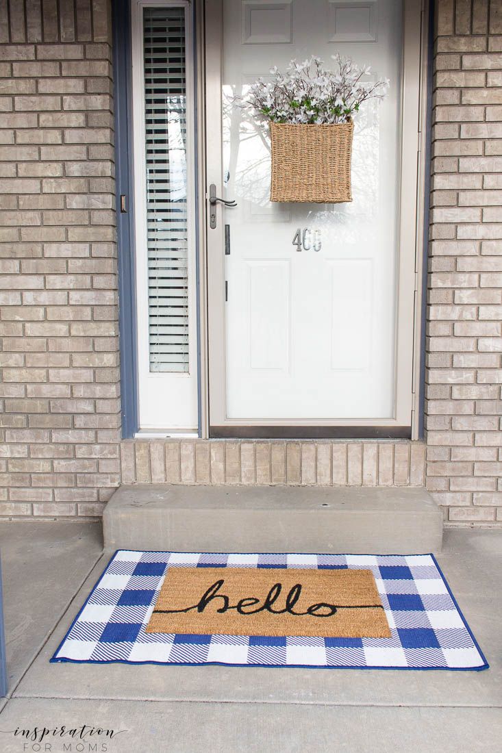 five easy tips to get your front porch spring ready navy buffalo check rug hello...