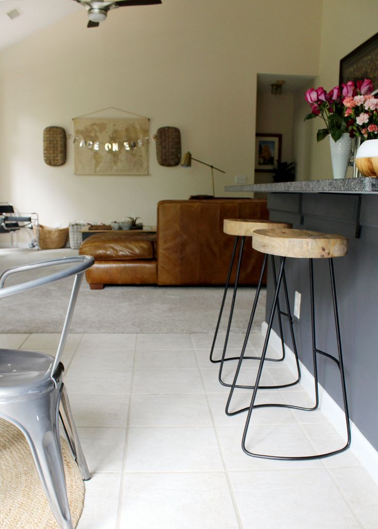 new modern wood barstools in the kitchen