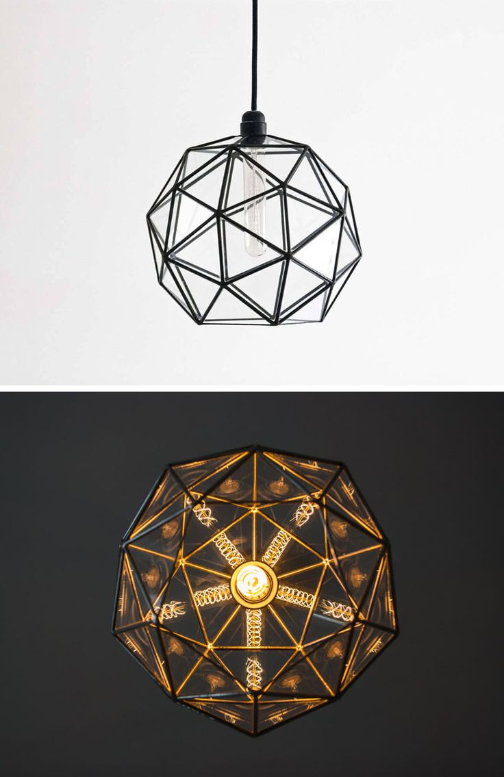 When this modern pendant light is turned on at night, lines and sections meet re...